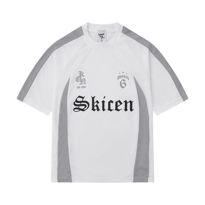 Herren Hip Hop Streetwear T-Shirt mit Letter Print und Kontraststreifen – Urban Style Kurzarmshirt