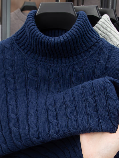 Men's Cable Knit Turtleneck Sweater – Stylish Knit Pullover for Everyday & Leisure