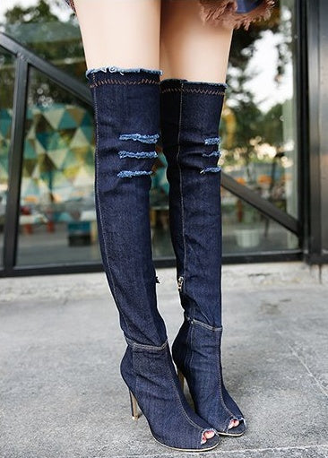 Fiona – Stiefel mit weitem Schaft aus hochdehnbarem Denim