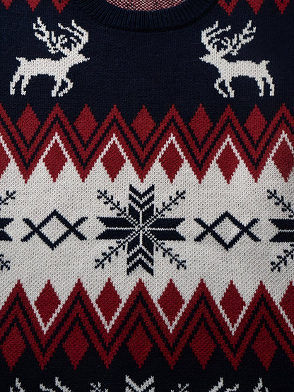 Men's Christmas Sweater with Reindeer and Snowflake Design – Classic Winter Style for Festive Occasions