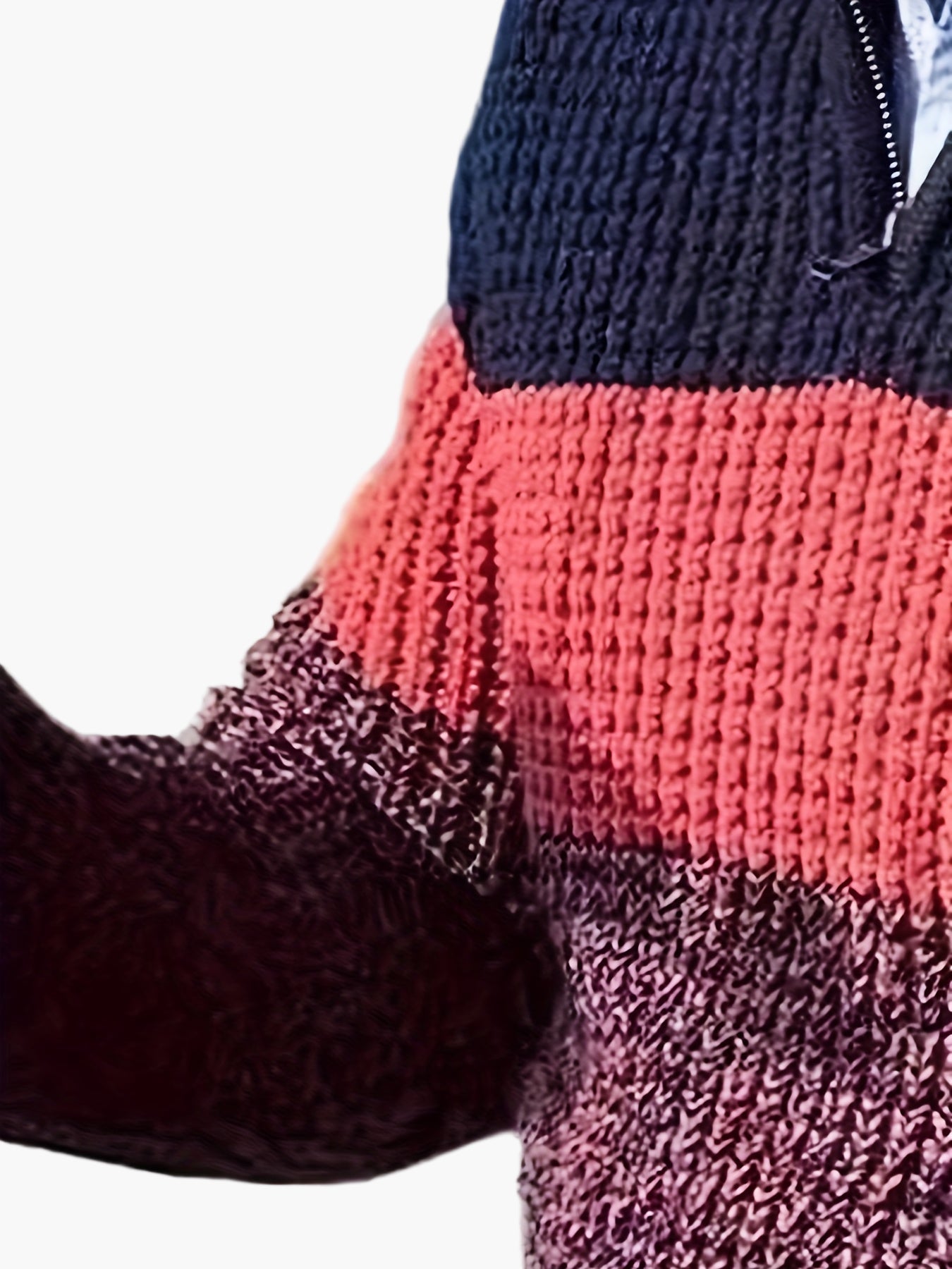 Men's knitted sweater with stripe pattern and stand-up collar – fashionable casual sweater with quarter zipper