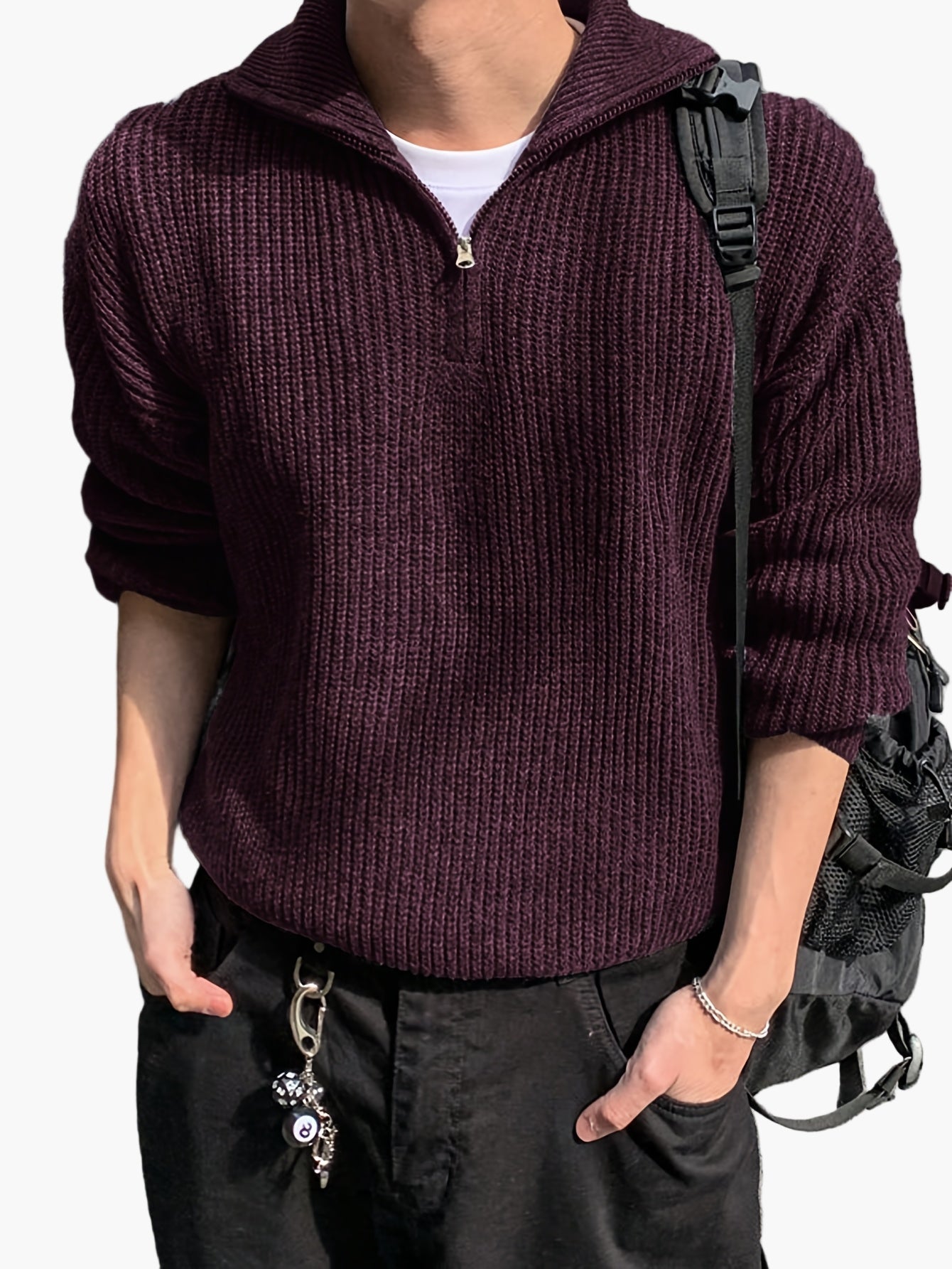 Men's knitted sweater with zipper and high collar – Casual leisure style for spring & autumn