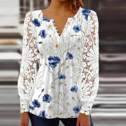 Julia – Folding T-shirt with lace sleeve in solid color design