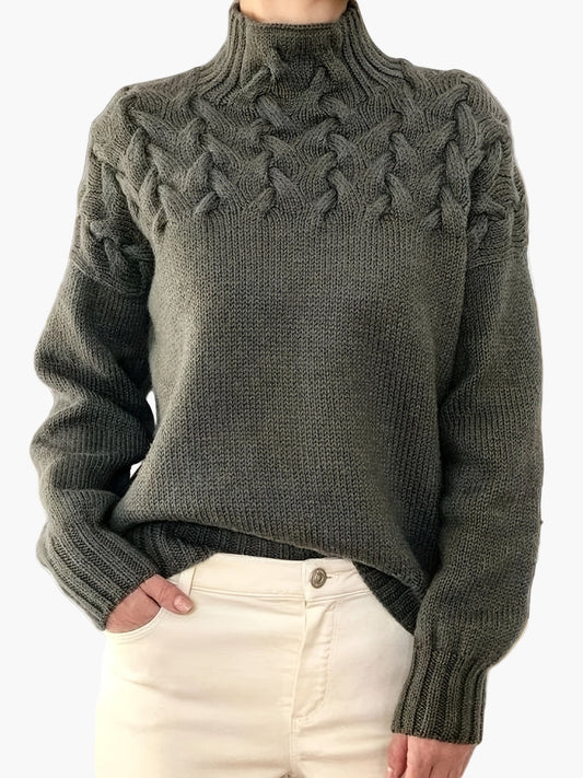 Damen Strickpullover mit Zopfmuster und Stehkragen – Modischer Winterpullover für Freizeit und Alltag