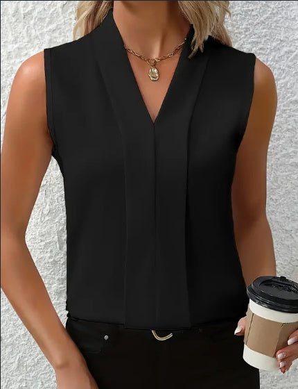 Karen – Elegante Ärmellose V-Ausschnitt-Bluse für Damen - Luftiges Chic-Oberteil Ideal für Frühling & Sommer, Vielseitige Mode für Freizeit oder formelle Anlässe