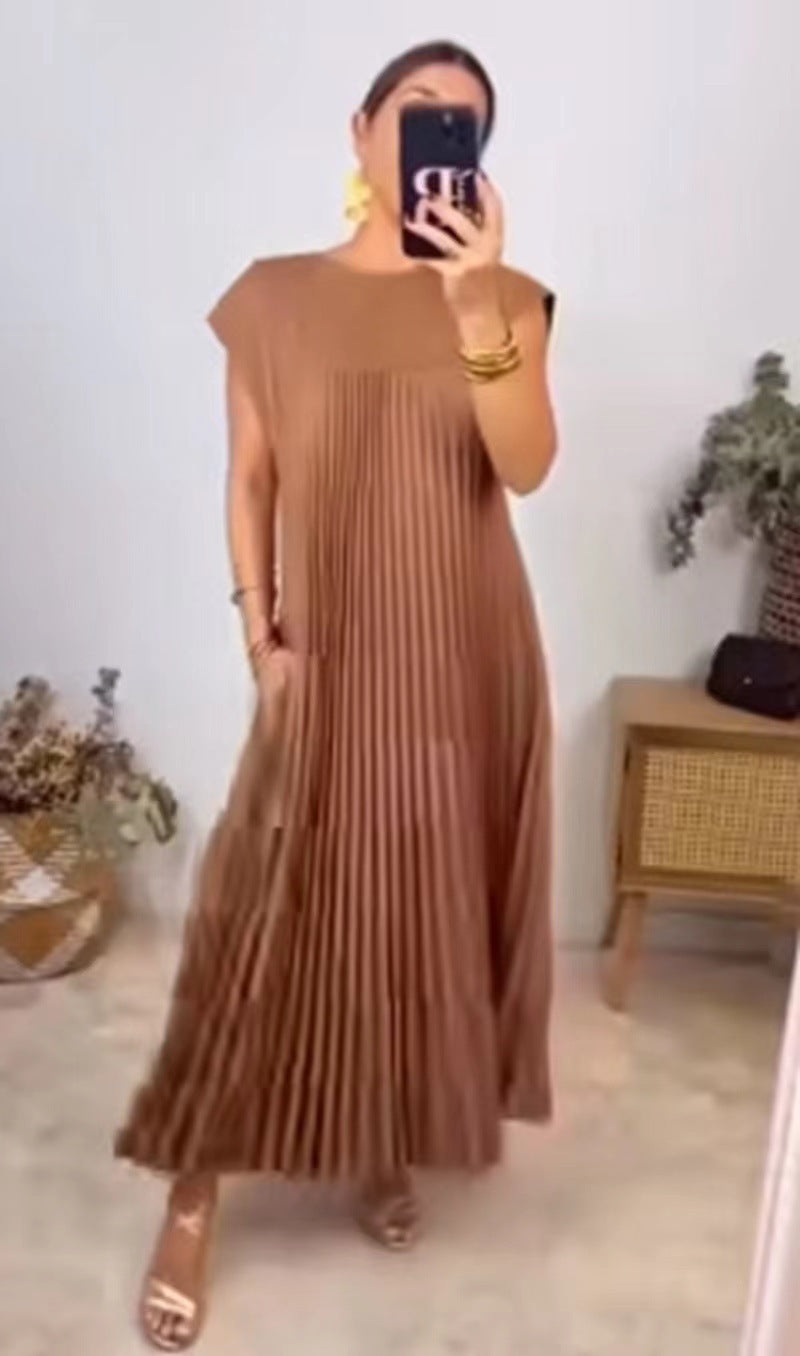 Samantha – Langes Sommerkleid mit kurzen Ärmeln und Falten