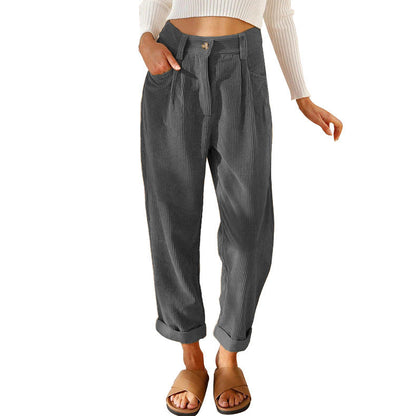 Jane – High-waisted casual corduroy pants with straight leg