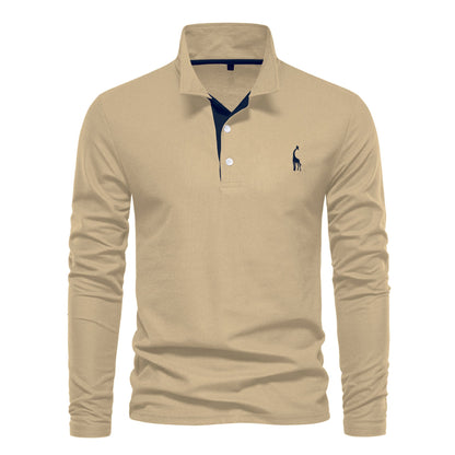 Men's Long Sleeve Polo Shirt Casual – Classic Leisure Style with Embroidered Logo