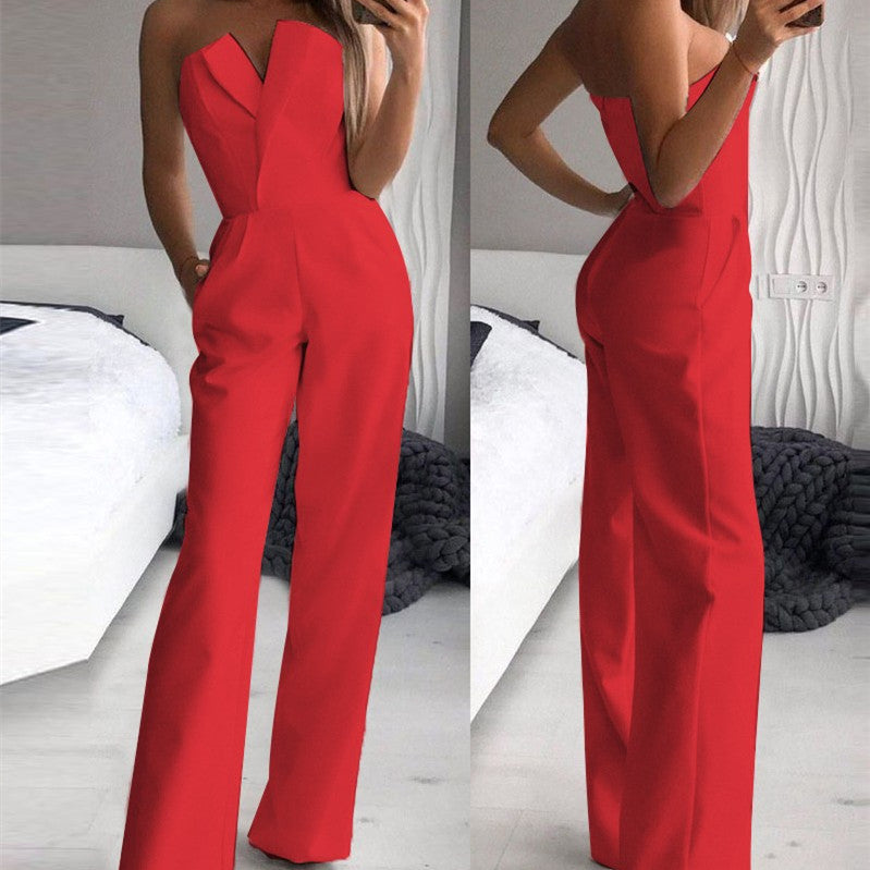 Damen Eleganter Trägerloser Jumpsuit mit Weitem Bein – Stilvoller Overall für Besondere Anlässe und Partys