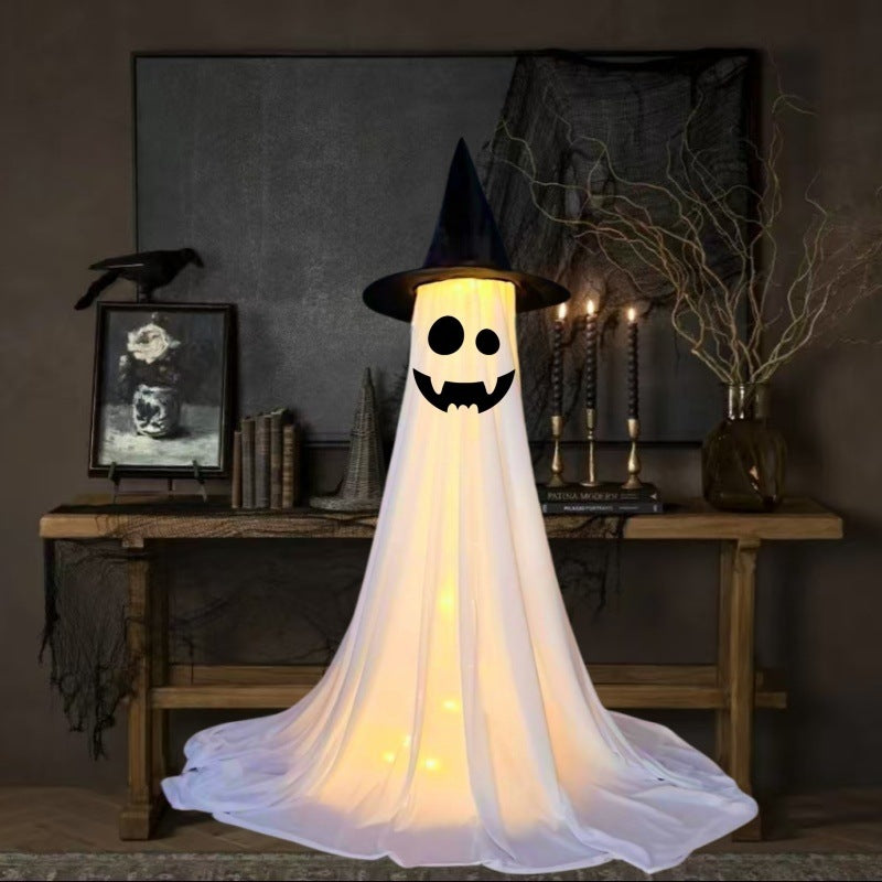 Halloween decoration ghost with witch hat – atmospheric glowing ghost figures for party & home