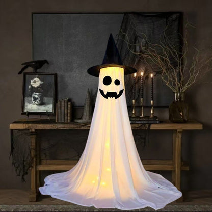 Halloween decoration ghost with witch hat – atmospheric glowing ghost figures for party & home
