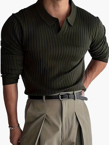 Men's knitted polo shirt with ribbed texture – Elegant casual top for office & everyday use