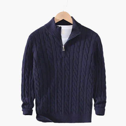 Herren Strickpullover mit Zopfmuster – Klassischer Halbreißverschluss, stilvoll und vielseitig für Alltag und Büro