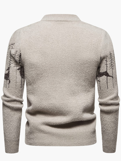 Men's Sweater with Forest and Deer Motif – Winter Style, Casual & Outdoor