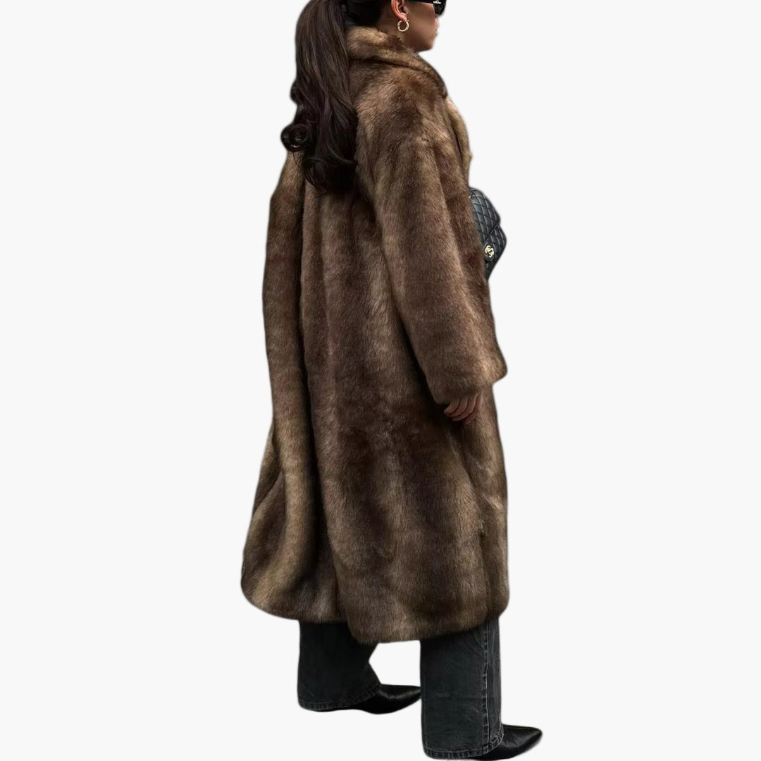 Damen Oversize Kunstpelz Mantel – Langer Wintermantel mit Reverskragen, modisch & warm für Alltag und besondere Anlässe