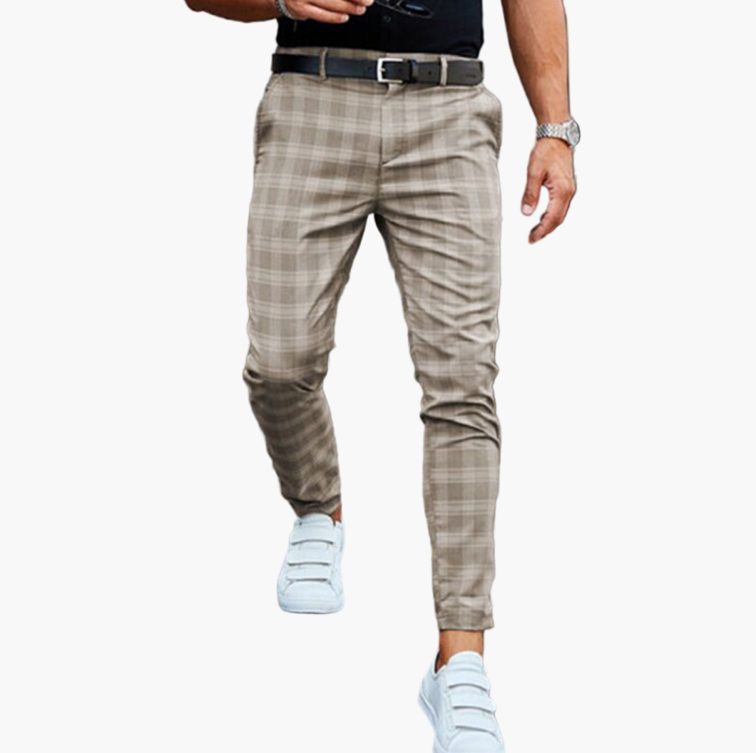 Men's Stretch Checked Chino Pants – Fashionable Slim Fit for Business & Leisure