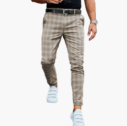 Men's Stretch Checked Chino Pants – Fashionable Slim Fit for Business & Leisure