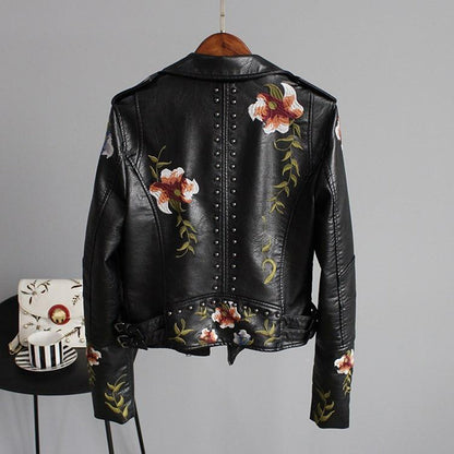 Damen Bikerjacke mit Blumenstickerei – Modische Übergangsjacke für stilvolle Outfits