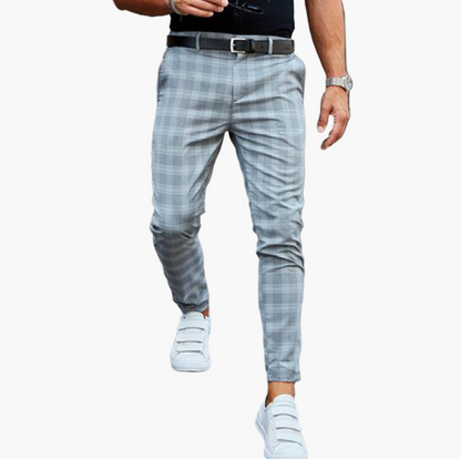 Men's Stretch Checked Chino Pants – Fashionable Slim Fit for Business & Leisure