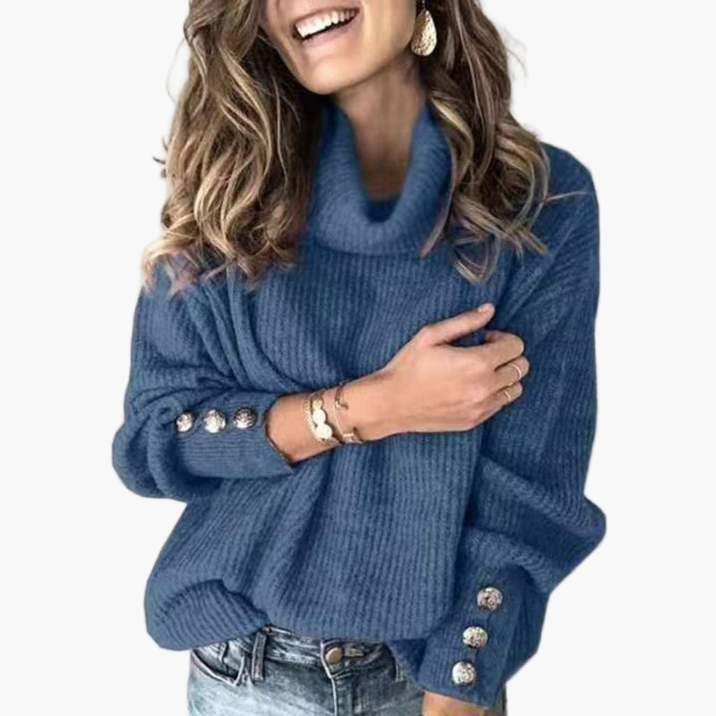 Damen Pullover mit Rollkragen und Knopfdetails – Bequemer, Stilvoller Freizeit-Strickpullover