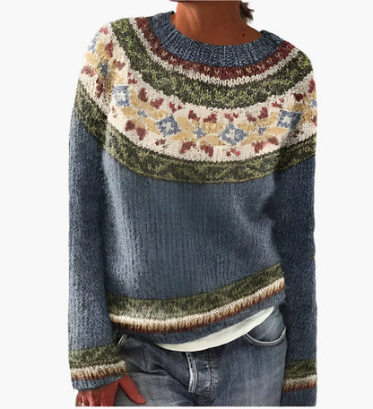 Women's Retro Sweater with Crew Neck – Comfortable Knit Sweater in Vintage Style for Autumn