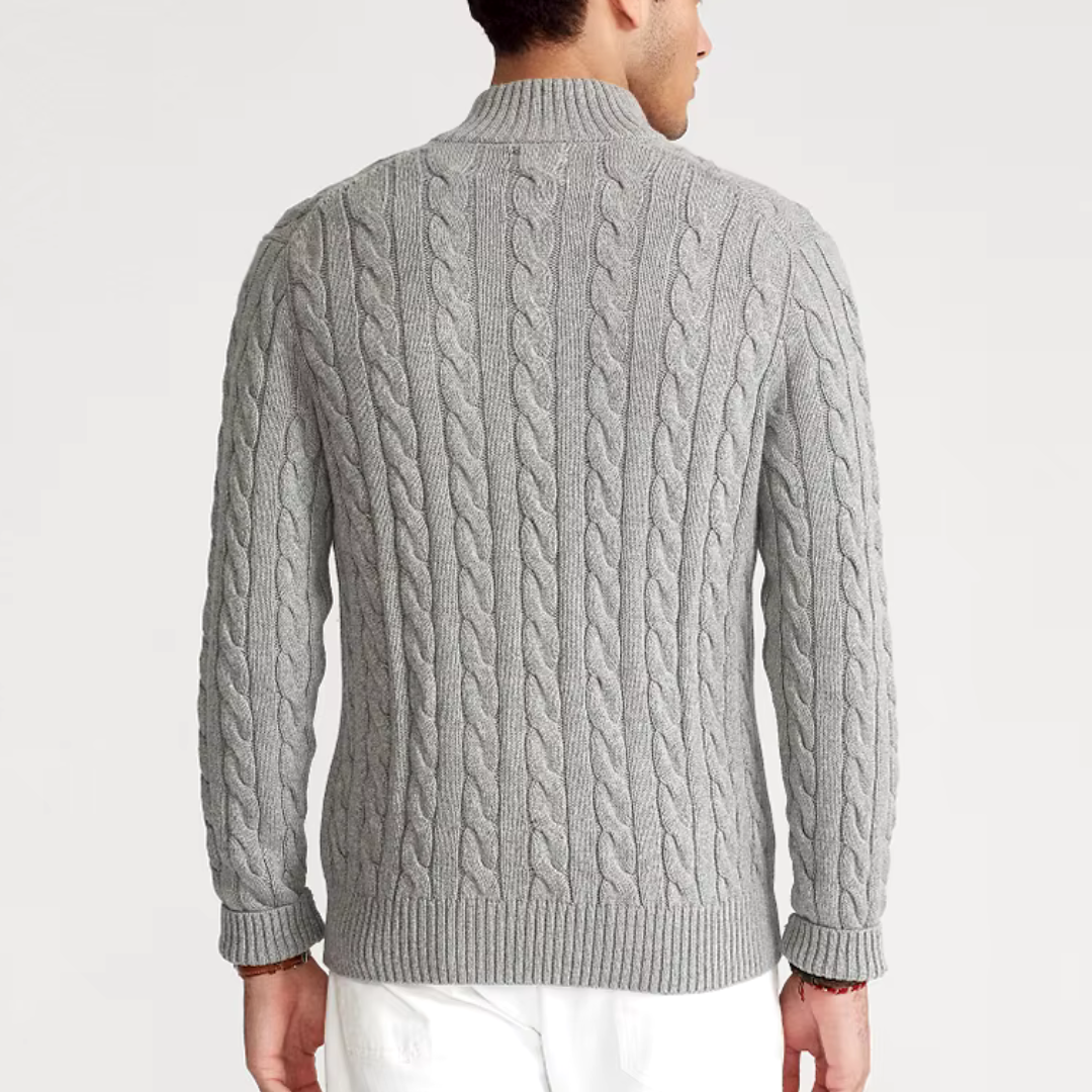 Herren Strickpullover mit Zopfmuster und Reißverschluss – Eleganter Freizeit- und Business-Look