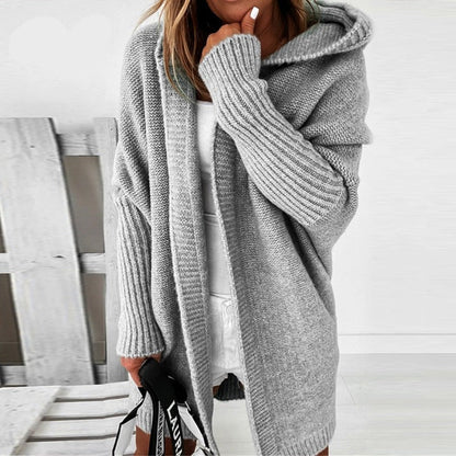Damen Strickjacke mit Kapuze – Kuscheliger Oversize Cardigan für Herbst und Winter, modisches Freizeit-Outfit