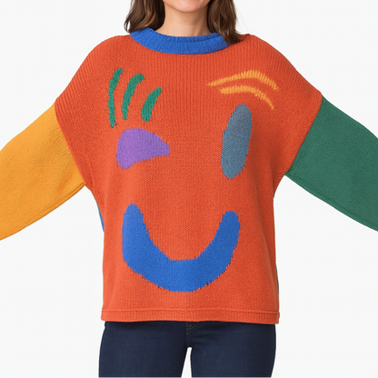 Women's sweater with playful face motif – knitted sweater in artistic style for leisure & everyday use