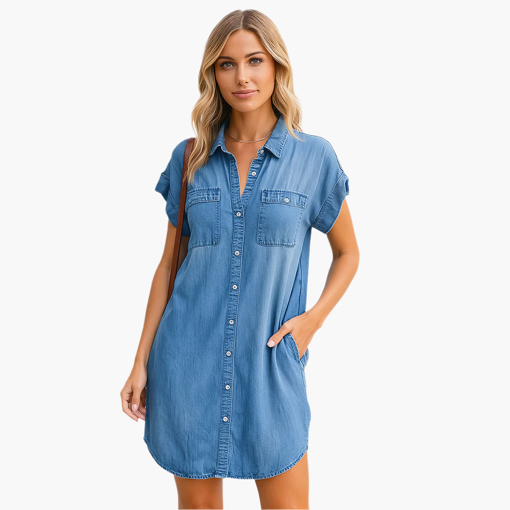 Women's denim shirt dress casual leisure loose – stylish shirt dress for everyday & vacation