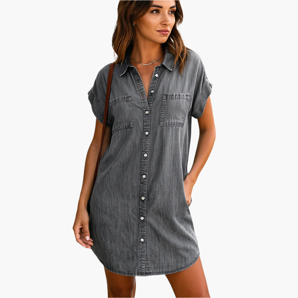 Women's denim shirt dress casual leisure loose – stylish shirt dress for everyday & vacation