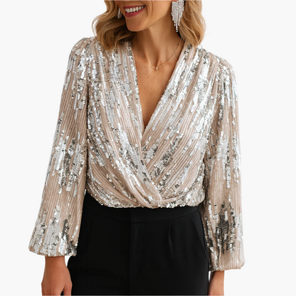 Damen Pailletten Bluse im Vintage-Stil – Elegante Party- und Abendmode