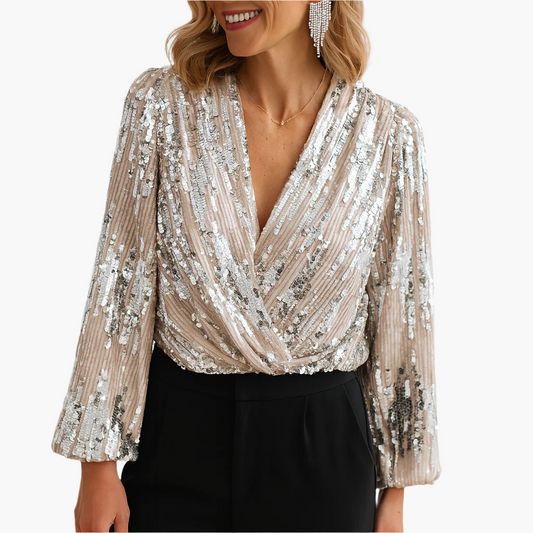 Damen Pailletten Bluse im Vintage-Stil – Elegante Party- und Abendmode