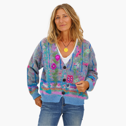 Women's knitted cardigan in artistic boho style – fashionable cardigan for everyday and leisure use