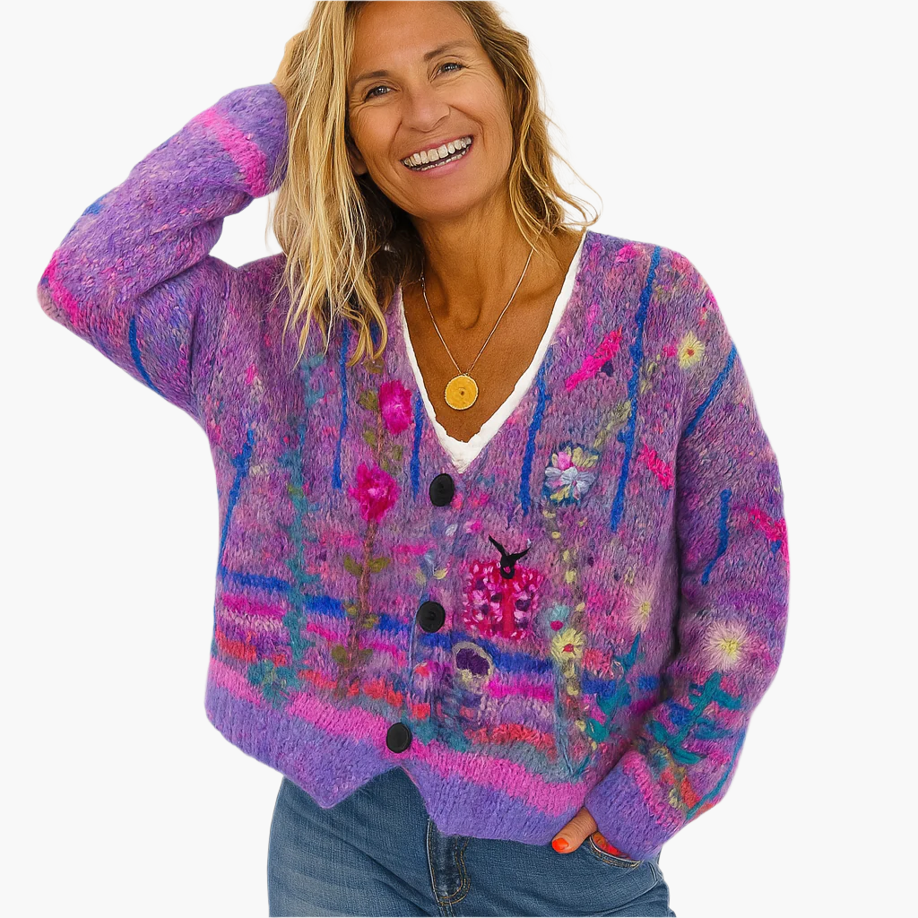 Women's knitted cardigan in artistic boho style – fashionable cardigan for everyday and leisure use