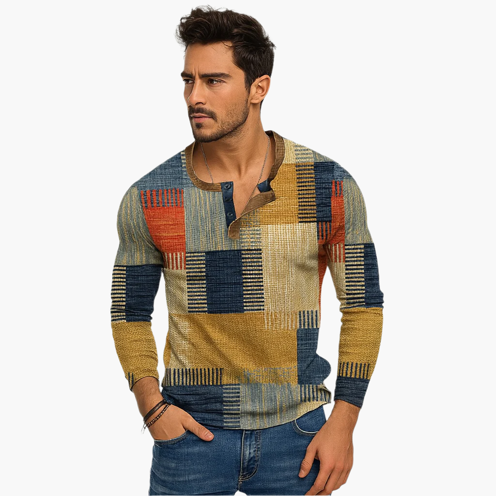 Men's Long Sleeve Shirt Patchwork Casual – Stylish Casual Shirt for Autumn and Winter