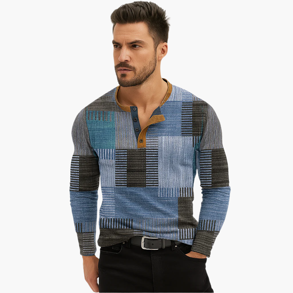Men's Long Sleeve Shirt Patchwork Casual – Stylish Casual Shirt for Autumn and Winter