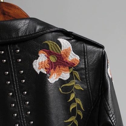 Damen Bikerjacke mit Blumenstickerei – Modische Übergangsjacke für stilvolle Outfits
