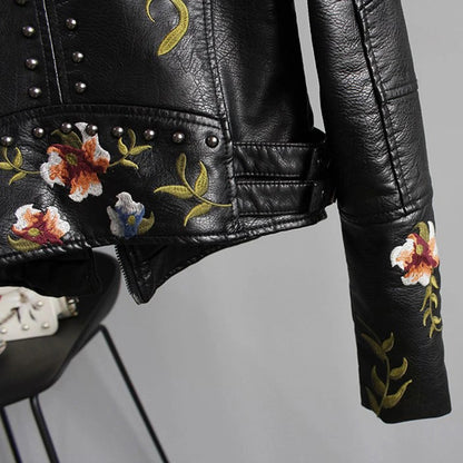 Damen Bikerjacke mit Blumenstickerei – Modische Übergangsjacke für stilvolle Outfits
