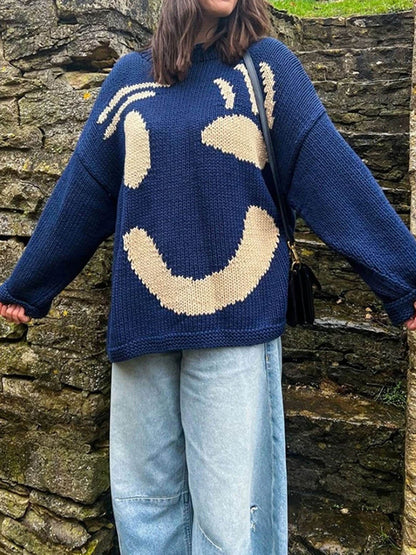 Women's sweater with playful face motif – knitted sweater in artistic style for leisure & everyday use