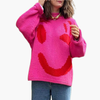 Women's sweater with playful face motif – knitted sweater in artistic style for leisure & everyday use