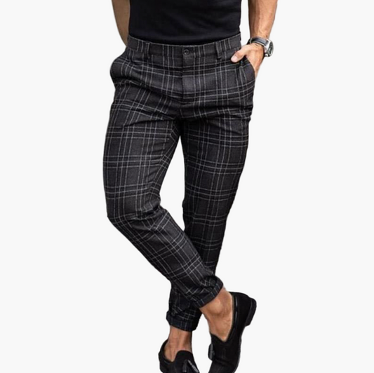 Men's Stretch Checked Chino Pants – Fashionable Slim Fit for Business & Leisure