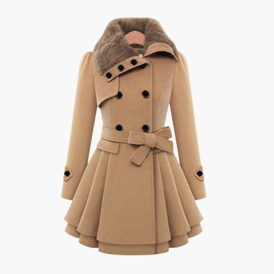 Women's winter coat with faux fur collar – Elegant tailored trench coat for stylish appearances