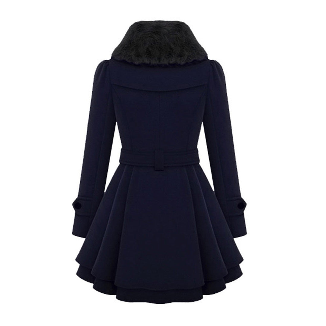 Women's winter coat with faux fur collar – Elegant tailored trench coat for stylish appearances