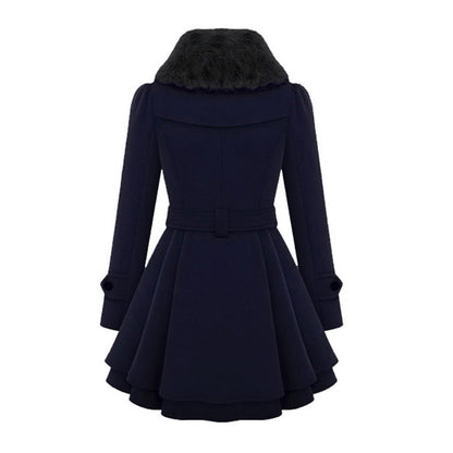 Women's winter coat with faux fur collar – Elegant tailored trench coat for stylish appearances