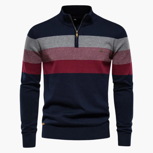 Herren Strickpullover mit Reißverschluss – Stilvoller Streifenpullover für Alltag und Büro