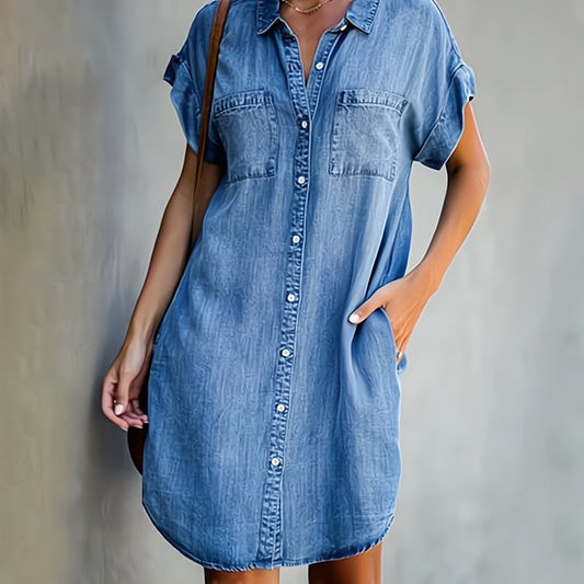 Women's denim shirt dress casual leisure loose – stylish shirt dress for everyday & vacation