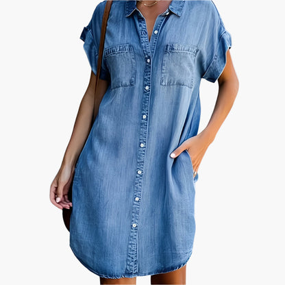 Women's denim shirt dress casual leisure loose – stylish shirt dress for everyday & vacation