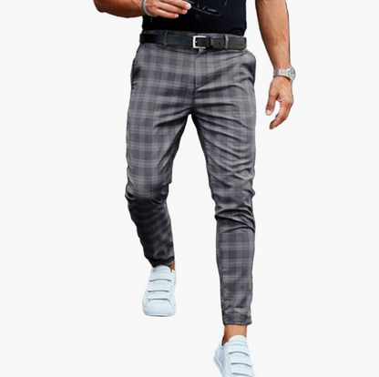Men's Stretch Checked Chino Pants – Fashionable Slim Fit for Business & Leisure
