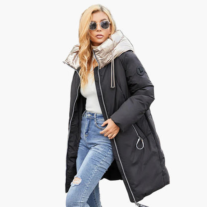 Women's quilted coat with fashionable oversized collar – urban winter coat for everyday and leisure