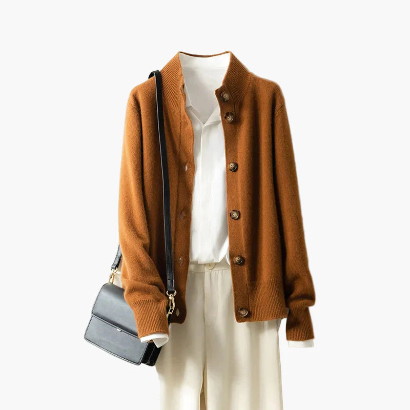 Women's knitted cardigan in modern style with button placket – versatile cardigan for everyday and office use